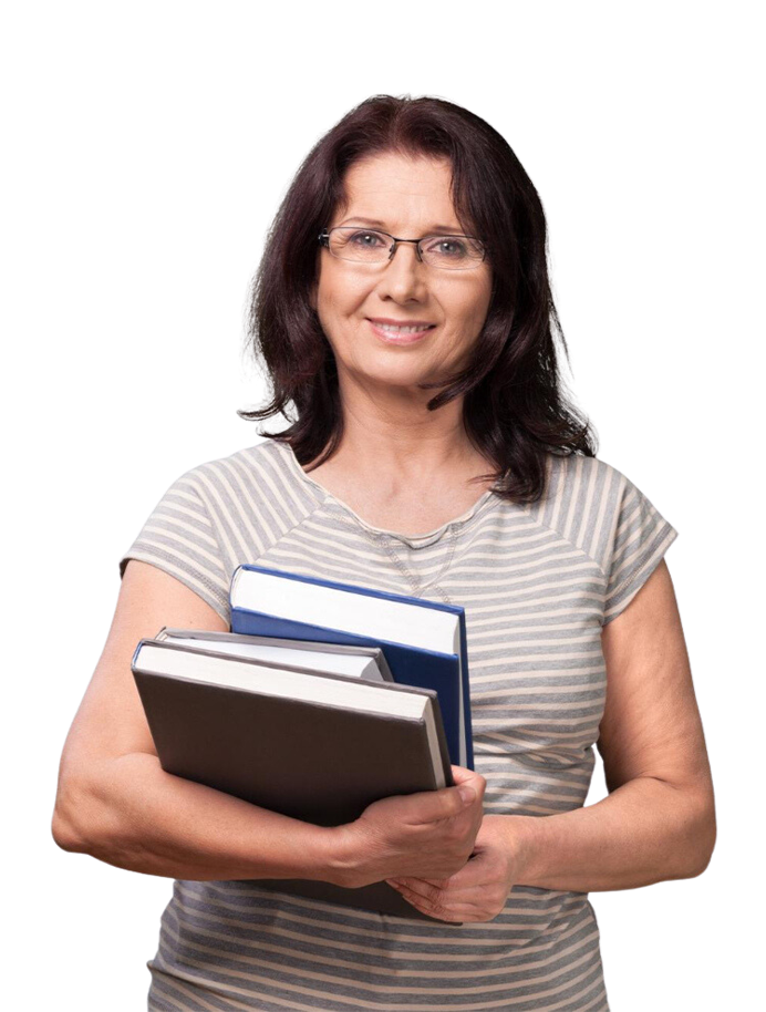 mature-woman-student-with-books-background